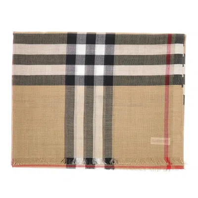 Burberry Check Wool And Silk Scarf In Brown