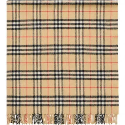 Burberry Check Wool Baby Blanket In Brown