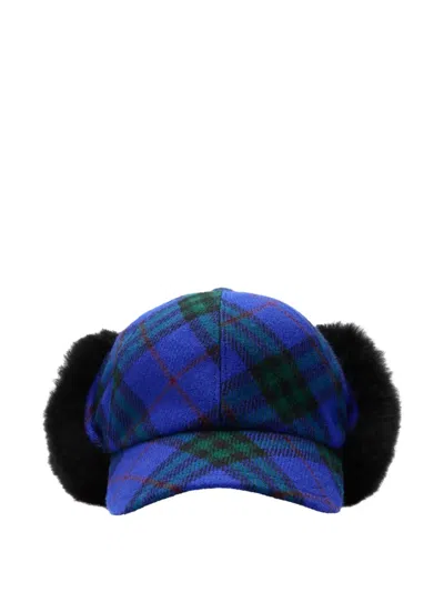 Burberry Check Wool Baseball Cap In Blue