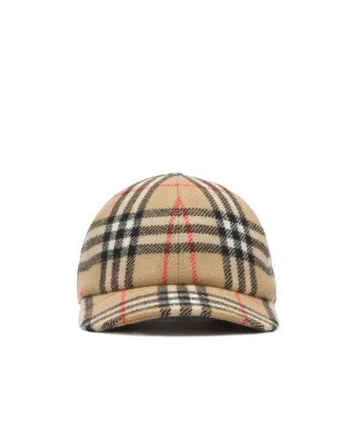 Burberry Check Wool Baseball Cap In Brown