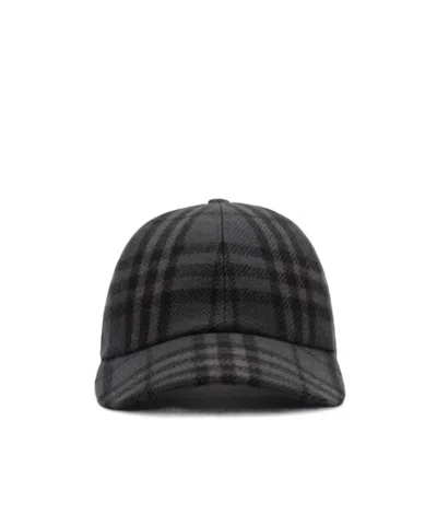 Burberry Check Wool Baseball Cap In Gray