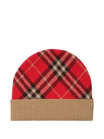 Burberry Kids' Check Wool Beanie Hat In Red