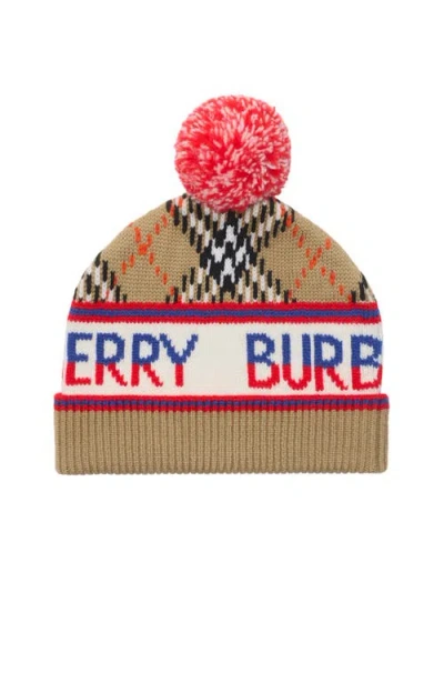 Burberry Kids'  Check Wool Blend Beanie In Brown