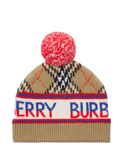 Burberry Kids' Check Wool-blend Beanie In Brown