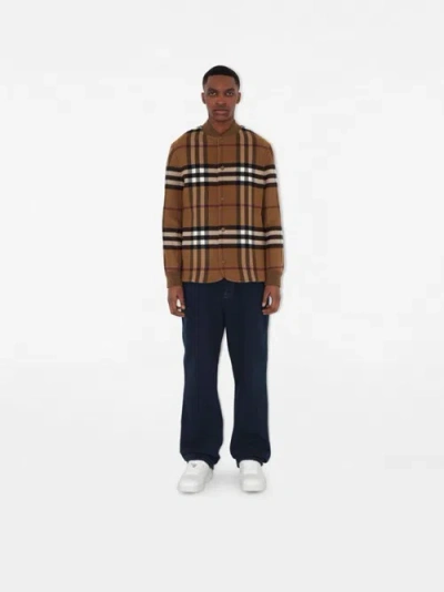 Burberry Check Wool Blend Bomber Jacket In Brown