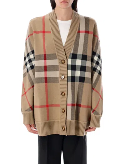 Burberry Check Wool Blend Cardigan In Multi