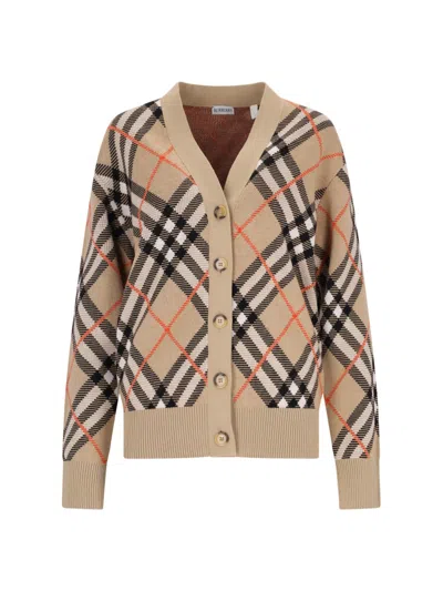 Burberry Checked Jacquard-knit Wool-blend Cardigan In Beige