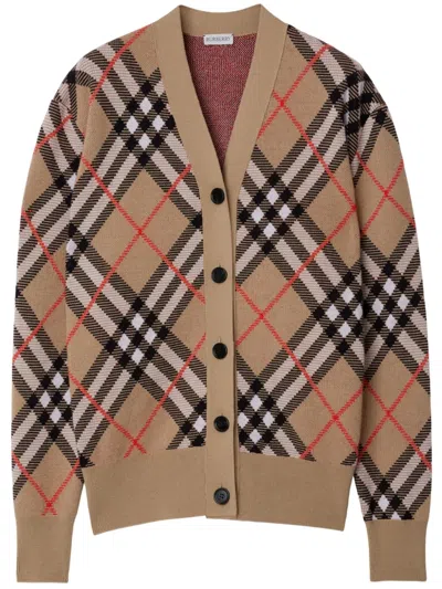 BURBERRY CHECK WOOL-BLEND CARDIGAN