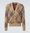 Burberry Embroidered Stretch Wool Blend Cardigan In Brown