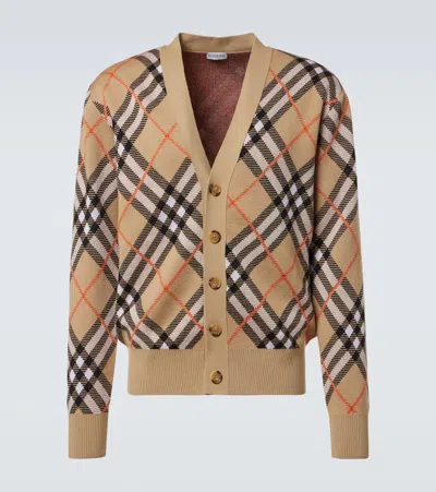 Burberry Check Wool-blend Cardigan In Brown