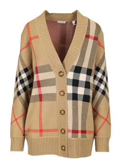 Burberry Check Wool Blend Cardigan Knitwear Multicolor In Neutral