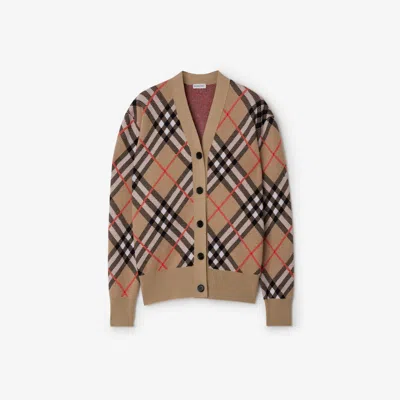 Burberry Check Wool Blend Cardigan In Sand Ip Check