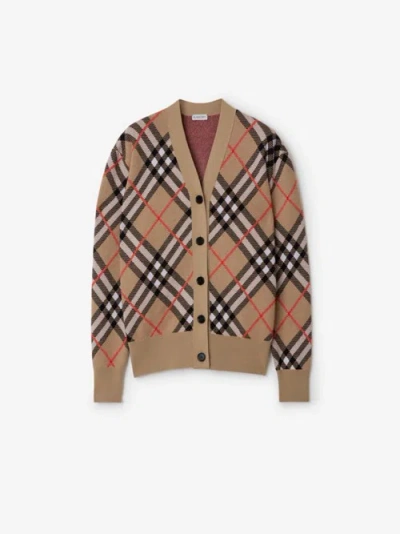 Burberry Check Wool Blend Cardigan In Sand