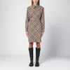 Burberry Waist Belted Shirt Dress With Checked Pattern In Beige