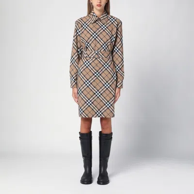 BURBERRY BURBERRY CHECK WOOL BLEND CHEMISE DRESS