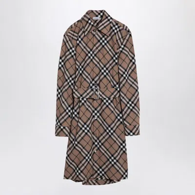 Burberry Check Wool Blend Chemise Dress In Brown
