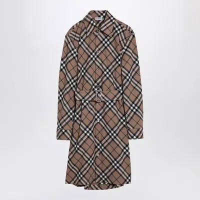 Burberry Check Wool Blend Chemise Dress Women In Brown