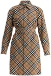 Burberry Waist Belted Shirt Dress With Checked Pattern In Beige