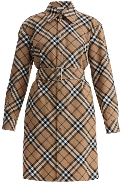 BURBERRY BURBERRY CHECK WOOL BLEND CHEMISIER DRESS