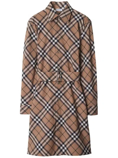 BURBERRY BURBERRY CHECK WOOL BLEND CHEMISIER DRESS