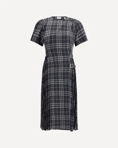 Burberry Check Wool Blend Kilt Dress In Gray