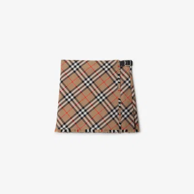 Burberry Women Check Wool Blend Mini Skirt In Brown