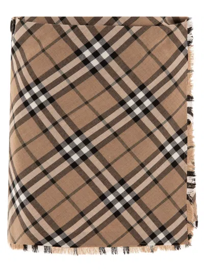 Burberry Check Wool Blend Mini Kilt Skirts Beige In Brown