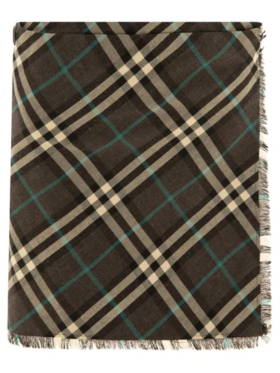 Burberry Wool Blend Mini Kilt With Check Pattern In Gray