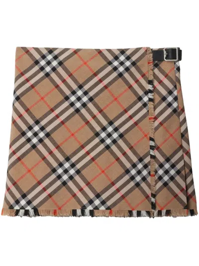 Burberry Check Wool Blend Mini Skirt In Multi
