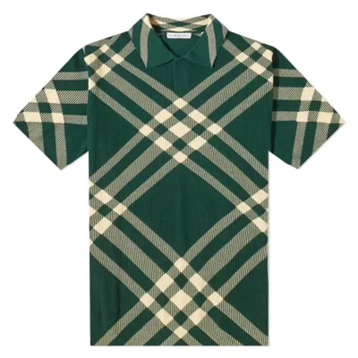 Burberry Check Wool Blend Polo Shirt In Green