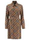 Burberry Waist Belted Shirt Dress With Checked Pattern