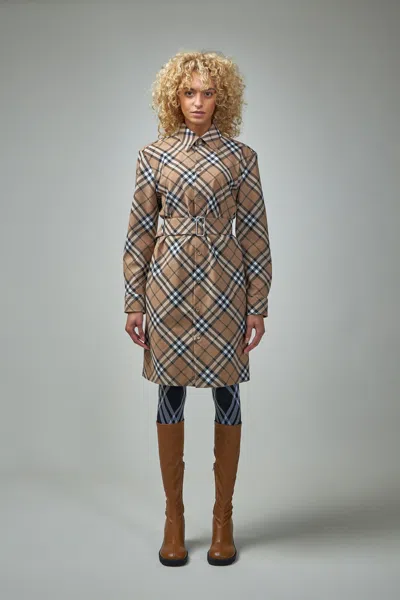 BURBERRY CHECK WOOL BLEND SHIRT DRESS