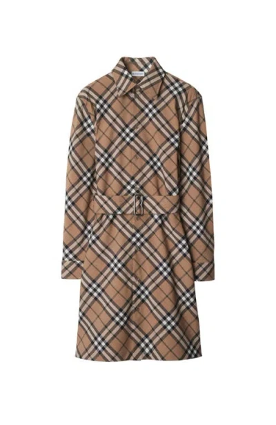 Burberry Waist Belted Shirt Dress With Checked Pattern In Linden Ip Check