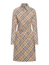 Burberry Check Wool Blend Shirt Dress In Nude & Neutrals