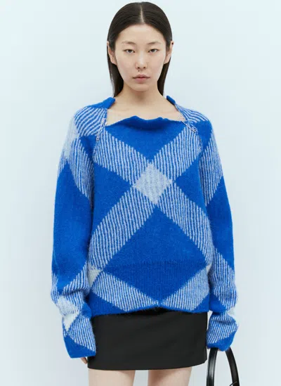 Burberry Check Wool-blend Sweater In Blue