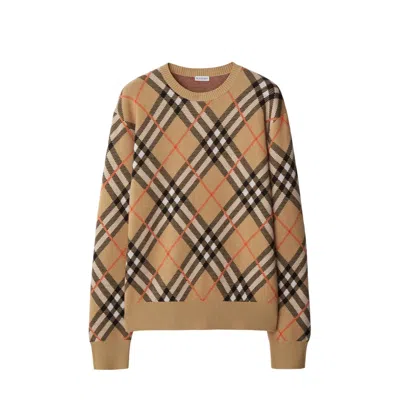 Burberry Check Wool Blend Sweater In Brown