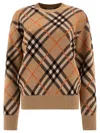 Burberry Beige Crewneck Sweater With Check Motif In Wool And Mohair Woman
