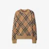 Burberry Beige Crewneck Sweater With Check Motif In Wool And Mohair Woman In Sand