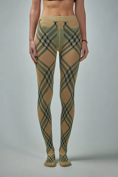 Burberry Check Wool Blend Tights In Gray