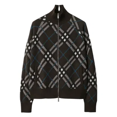 Burberry Check Wool Blend Track Jacket In Black