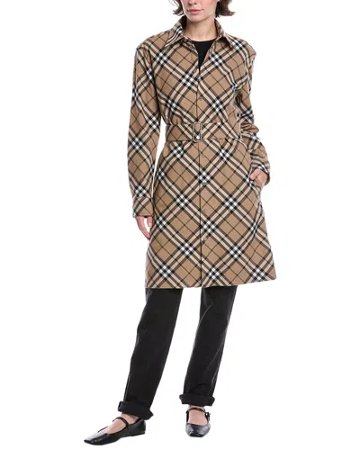 Burberry Check Wool-blend Trench Coat In Brown