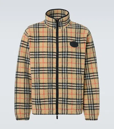 Burberry Mens Sand Ip Check Check-print High-neck Wool-blend Jacket In Brown
