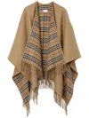 Burberry Charolette Reversible Check Wool Cape In Nude