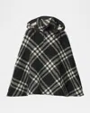 Burberry Check Wool Cape Poncho With Hood In Black