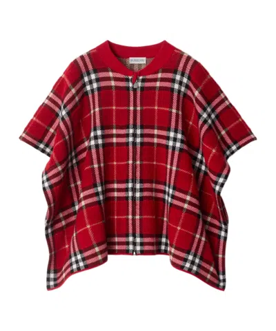 Burberry Kids' Check Wool Cape In Red