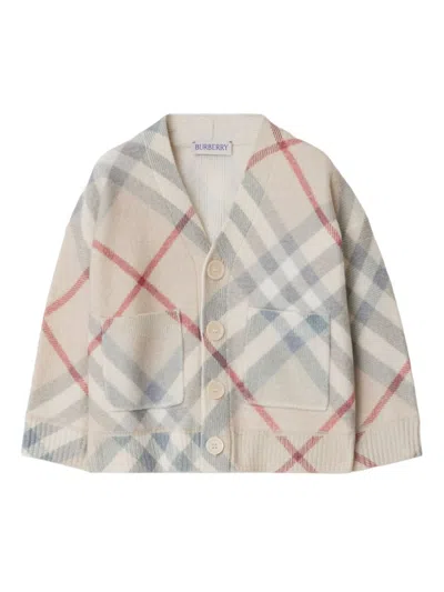 Burberry Babies' Check-pattern Wool Cardigan In Neutrals