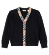 Burberry Check Wool Cardigan In Black
