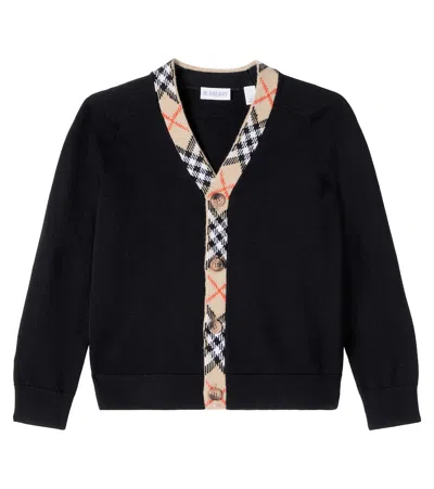 Burberry Kids'  Check Wool Cardigan In Black