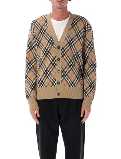 Burberry Checked Wool Blend Sweater For Men In Brown