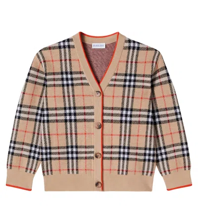 Burberry Kids'  Check Wool Cardigan In Neutral